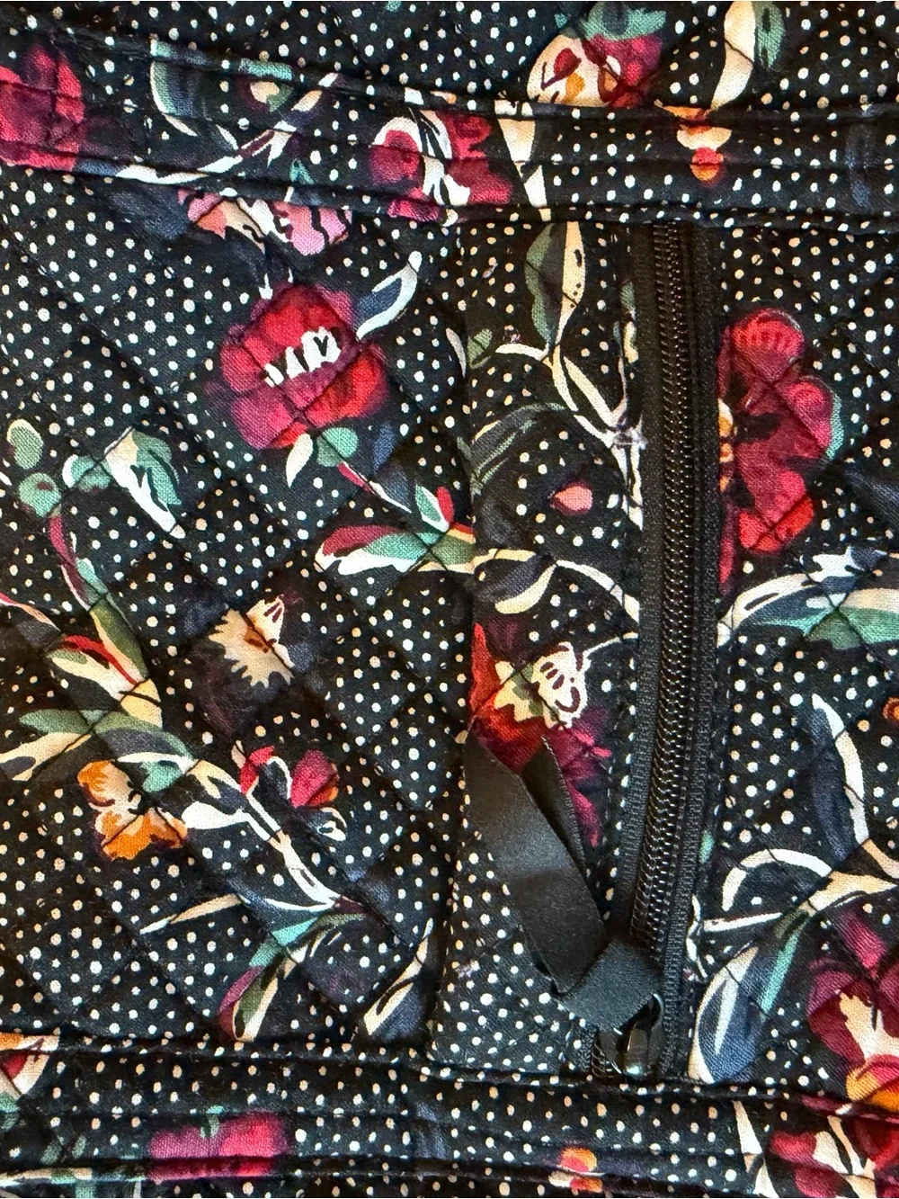 Vera Bradley Floral Black Quilted Small Tote Bag - Perennials Noir Dot pattern